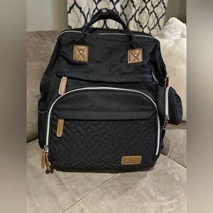 Diaper Bag Black Quilted Backpack with Brown Accents